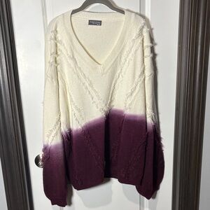Elegant V-Neck Sweater in Cream and Purple - NWOT